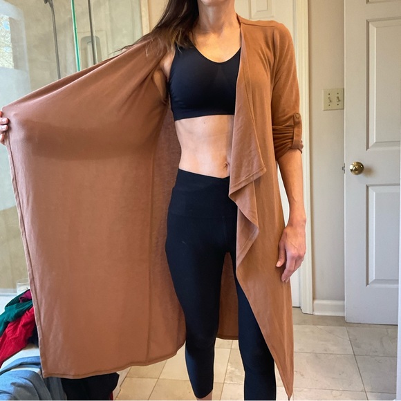 She + Sky Long sleeve knit jacket, long, solid tan wrap style, Soft! Comfy! Sz S - Picture 7 of 11